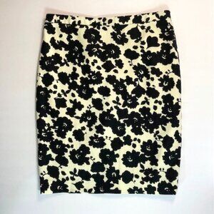 Loft Black & Cream Floral Pencil Skirt   Size 8